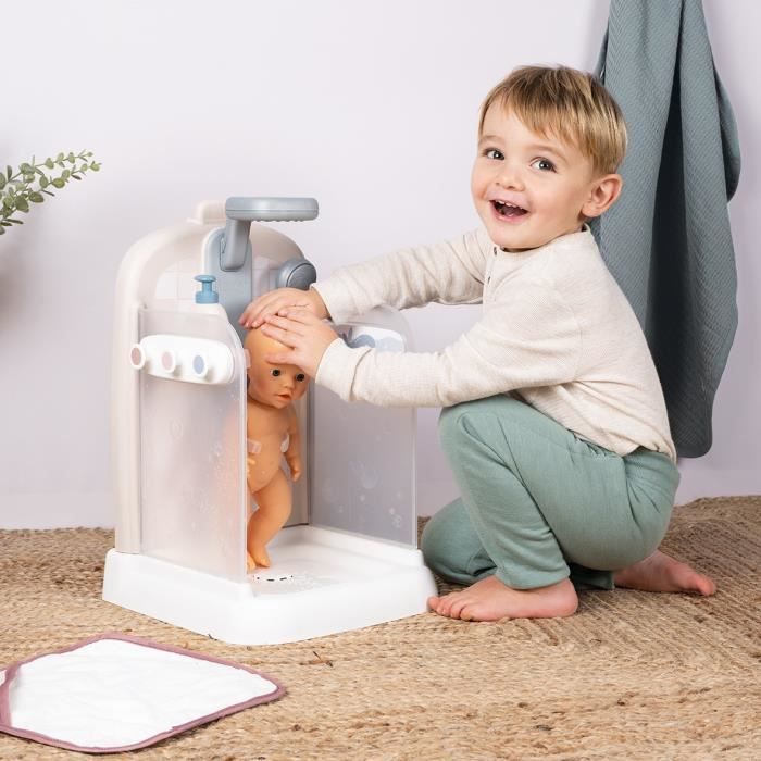 Baby Nurse - Douche - Cape de bain + pousse mousse - Douchette amovible et focntionnel - Pour poupons jusqu'a 40 cm