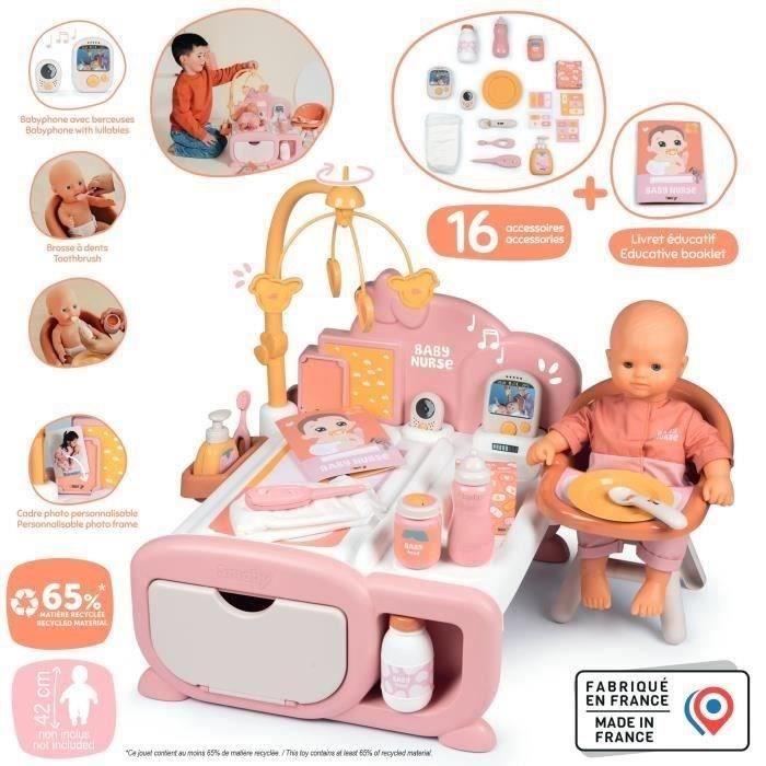 SMOBY - Baby Nurse - Nurserie Cocoon pour poupons - Nombreux Accessoires et Fonctions de Jeux - Matiere recyclée - Des 3 Ans