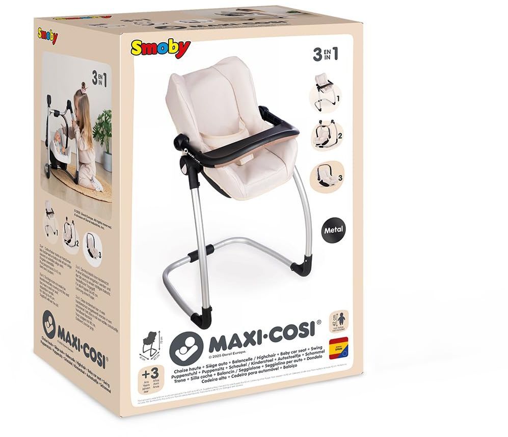SMOBY - Maxi cosi - Siege + Chaise haute beige - 3 en 1 - Pour poupon - Des 3 ans