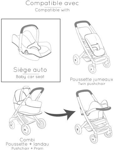 SMOBY - Maxi cosi - Siege + Chaise haute beige - 3 en 1 - Pour poupon - Des 3 ans