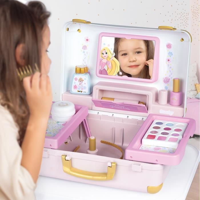 Smoby - Disney Princesse - Valise beauté facile a transporter - 13 accessoires inclus : coiffure, onglerie, maquillage - Fabricatio