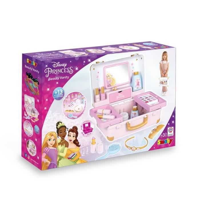 Smoby - Disney Princesse - Valise beauté facile a transporter - 13 accessoires inclus : coiffure, onglerie, maquillage - Fabricatio