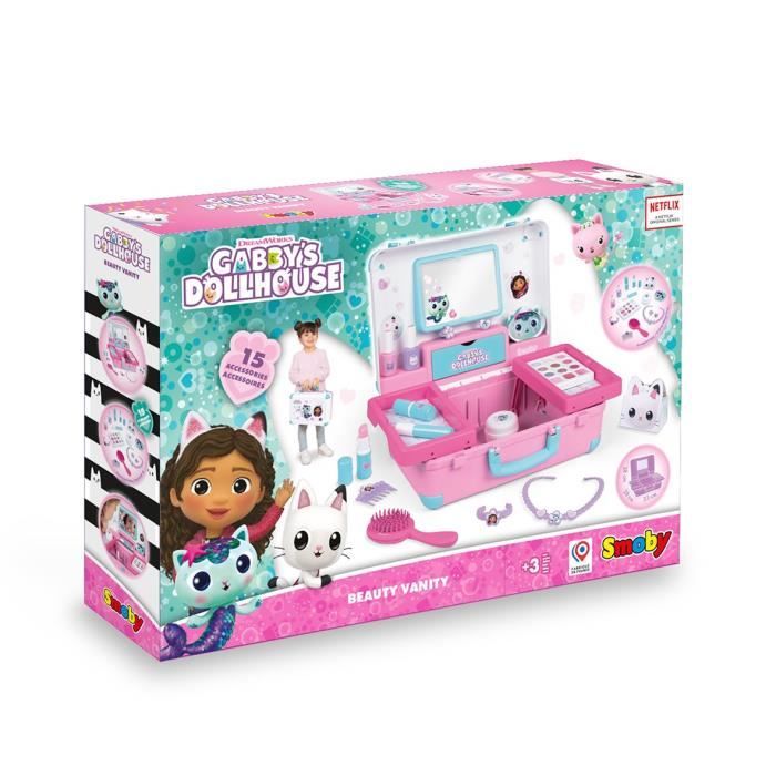 Smoby - Gabby et la Maison Magique - Valise beauté facile a transporter - 13 accessoires inclus : coiffure, onglerie, maquillage -