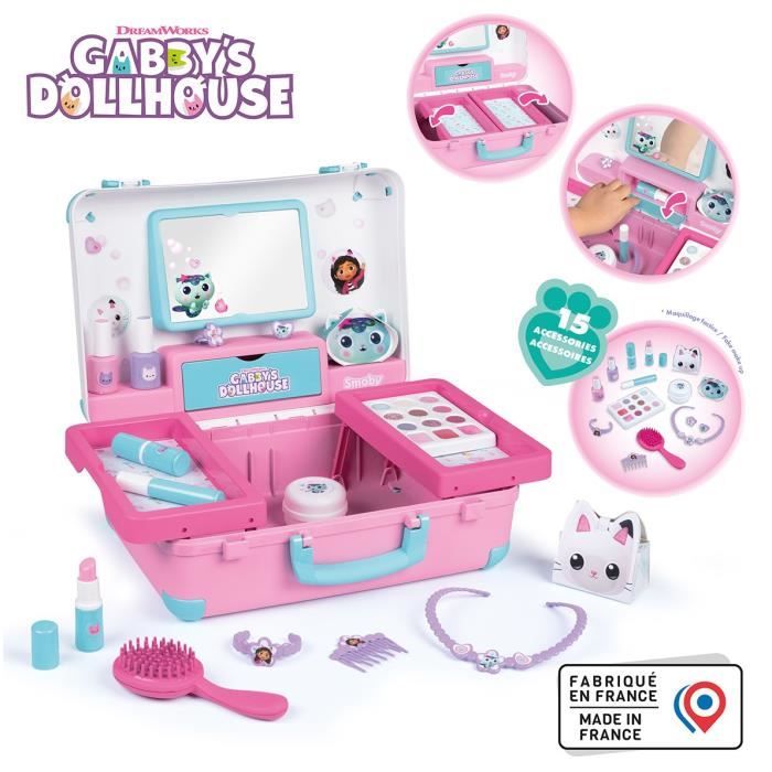 Smoby - Gabby et la Maison Magique - Valise beauté facile a transporter - 13 accessoires inclus : coiffure, onglerie, maquillage -