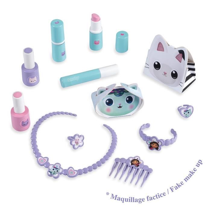 Smoby - Gabby et la Maison Magique - Coiffeuse enfant 2 en 1 - Tabouret inclus - 12 accessoires - Miroir orientable