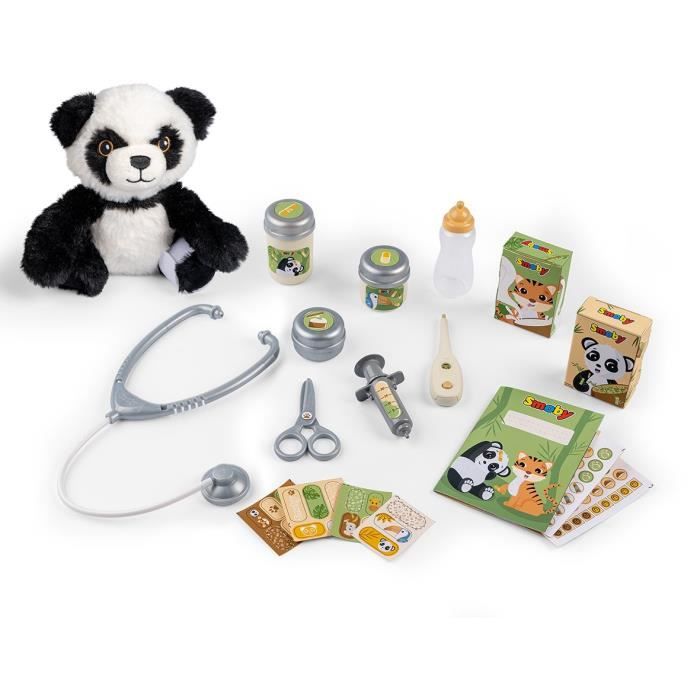 Smoby - Centre Vétérinaire Zoo - 1 peluche Panda - Nombreux accessoires et fonctions