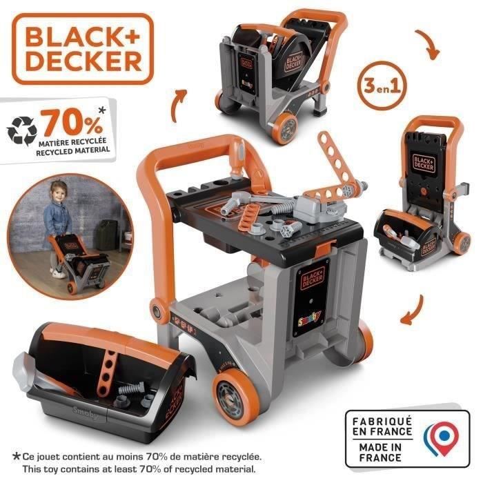 SMOBY - Black+Decker - Diable Bricolo - Jouet d'Imitation - Facile a Tranporter - 18 Accessoires Inclus - A Partir de 3 ans