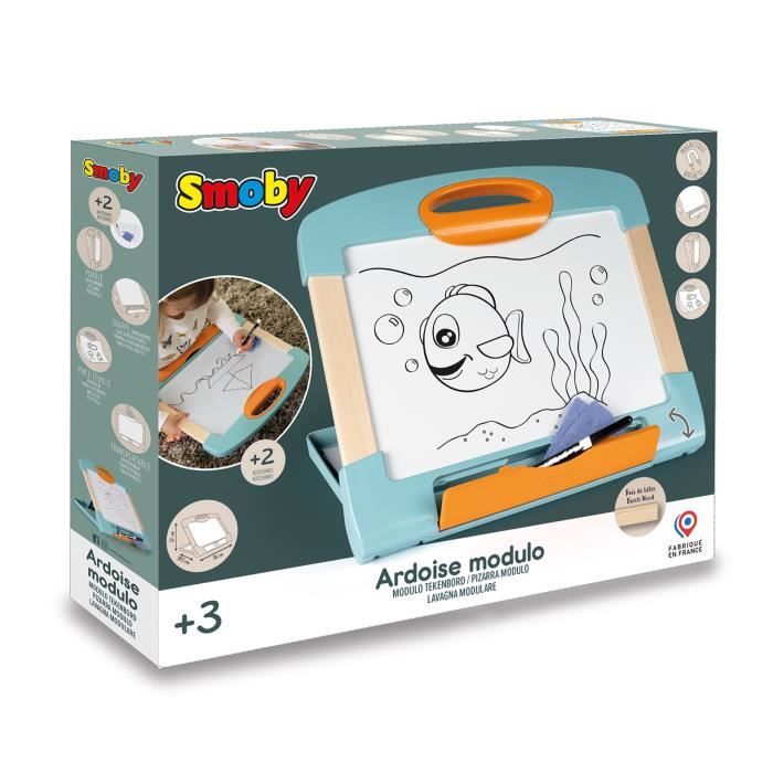 Smoby - Ardoise nomade - 3 utilisation diffÈrentes - Inclus : 1 feutre effaÁable, 4 coloriages et 1 chiffon - FabriquÈ en France