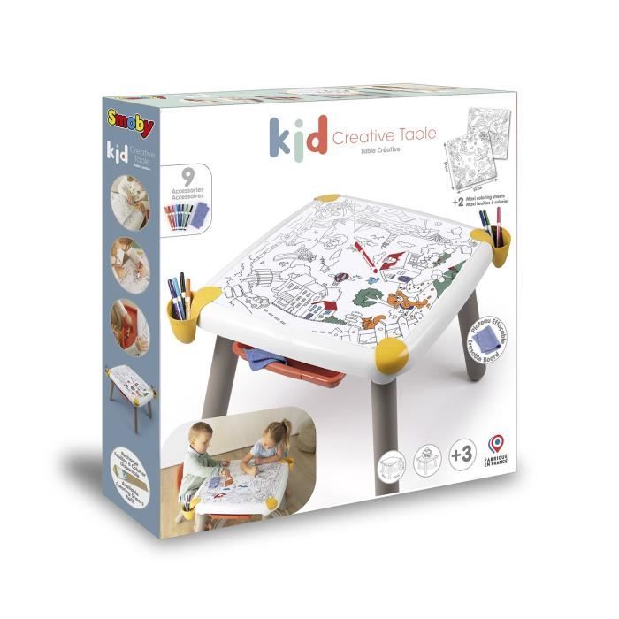 Smoby - Table créative enfant - feutre effaçabl, 2 grandes feuilles de coloriage - 9 accessoires - Des 3 ans