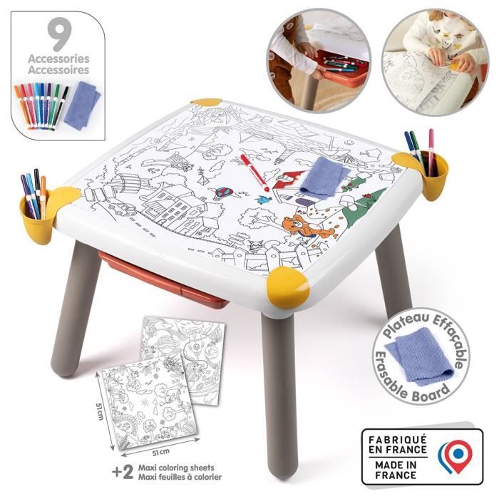 Smoby - Table créative enfant - feutre effaçabl, 2 grandes feuilles de coloriage - 9 accessoires - Des 3 ans