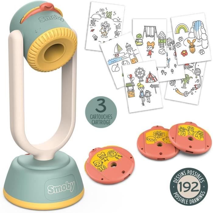 SMOBY - Projecteur a dessin - Orientation et netteté ajustable - 192 possibilités - Themes : animaux et personnages - des 3 ans