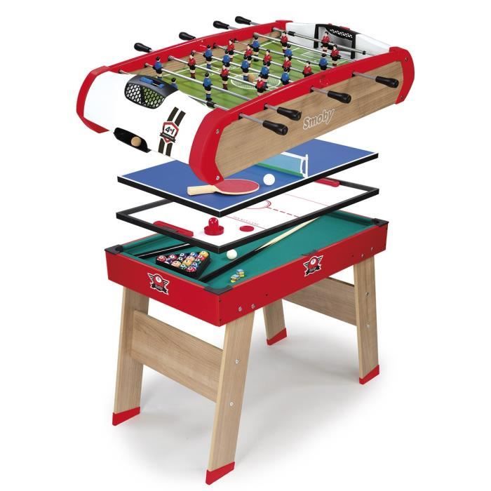 Smoby - Babyfoot Powerplay 4 en 1 - Babyfoot, billard, palet et ping pong - 120x90x86 - Des 8ans