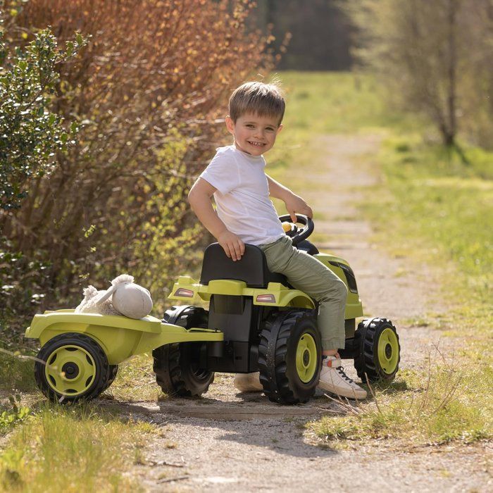 Smoby - Tracteur Farmer XL Vert + Remorque - Tracteur a Pédales - Siege Ajustable - Volant avec Klaxon - Capot Ouvrable - Des 3 ans