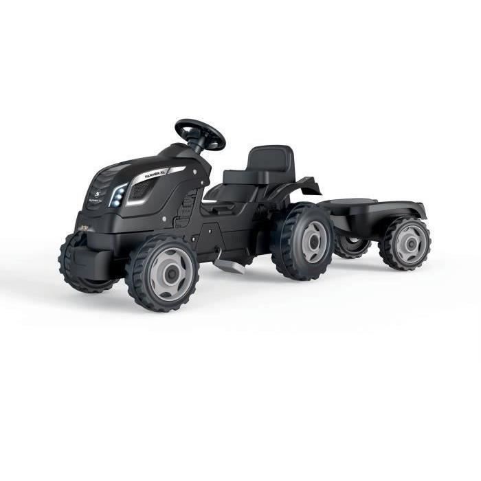 Tracteur a pÈdales Farmer XL + Remorque - SMOBY - Noir - 90% Plastique recyclÈ- Siege ajustable - Capot ouvrant - Volant avec