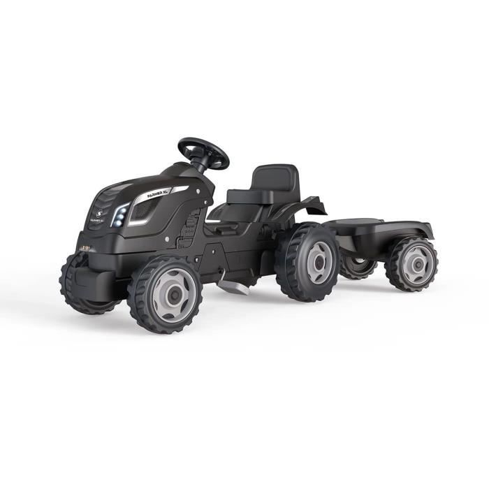 Tracteur a pÈdales Farmer XL + Remorque - SMOBY - Noir - 90% Plastique recyclÈ- Siege ajustable - Capot ouvrant - Volant avec