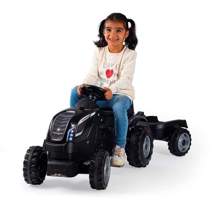 Tracteur a pÈdales Farmer XL + Remorque - SMOBY - Noir - 90% Plastique recyclÈ- Siege ajustable - Capot ouvrant - Volant avec
