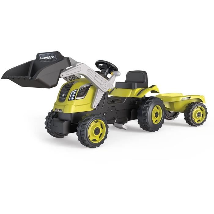 Tracteur a pÈdales Farmer Max + Remorque + Pelle - SMOBY - Vert - Enfant - 3 ans et plus