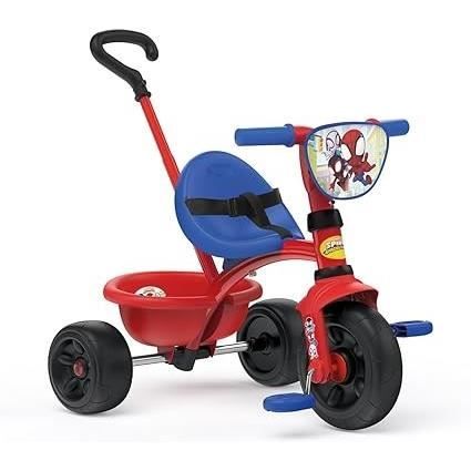 Smoby - Tricycle Be Fun - Spidey - Evolutif de 15 mois a 3 ans - Canne parentale rÈglable sur 3 positions - Ceinture de sÈcuritÈ
