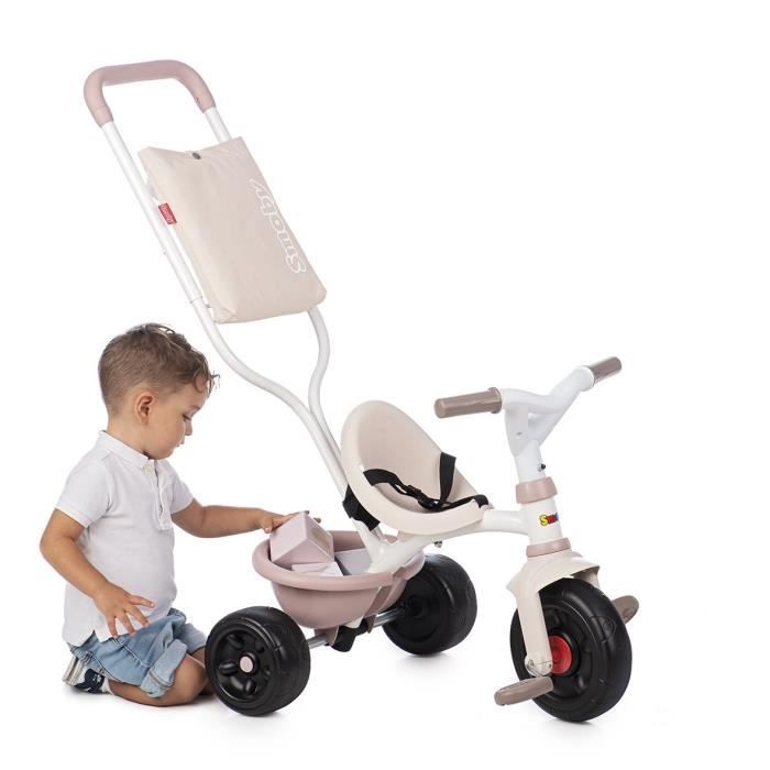 Smoby -Tricycle Èvolutif enfant Be Fun Confort - Rose - Canne parentale amovible - Repose-pieds rÈtractable