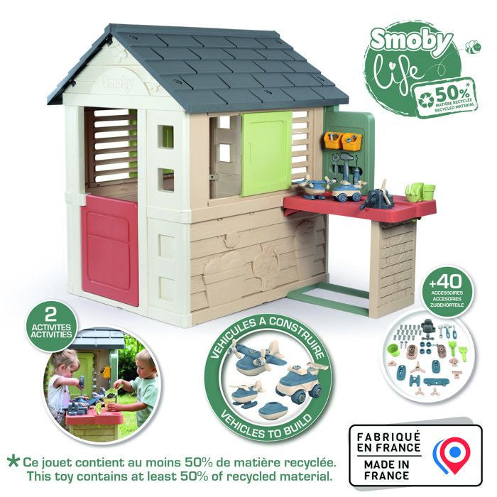 Smoby Life - Maison Nature + Atelier - Fabriquée en France - Matiere Recyclée - 39 accessoires - Des 2 ans