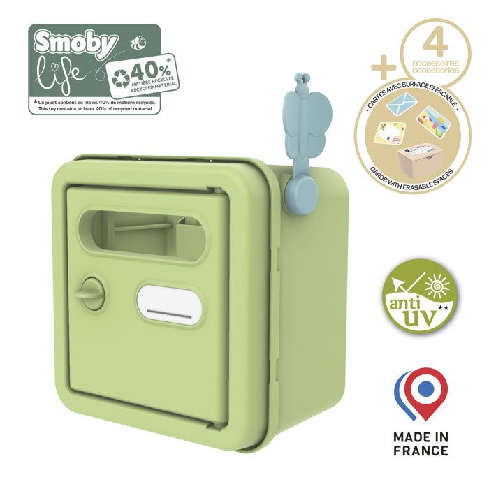 Smoby Life - Boîte au lettres adapté maisons Smoby - Fabriquée en France - Matiere Recyclée - 4 accessoires - Des 2 ans