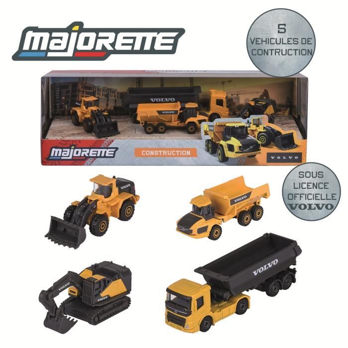 Coffret Cadeau 5 Engins Construction - MAJORETTE - Liebherr et Volvo sous licence - Parties mobiles - Échelle 1/64 - Des 3 ans