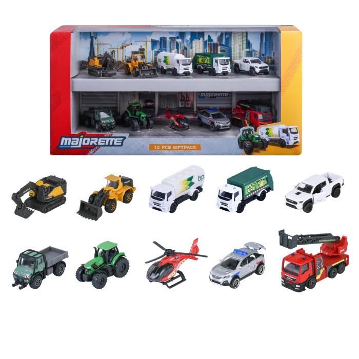 Coffret Cadeau 10 Véhicules City - MAJORETTE - Voitures de ville métal - Roues libres, suspensions - Échelle 1/64 - Des 3 ans