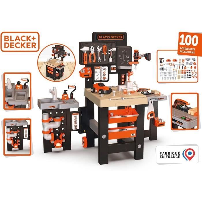 SMOBY - Black and Decker - Mega center - 3 parties : mécanique, plomberie, menuiserie - Nombreux accessoires - Fabrication française