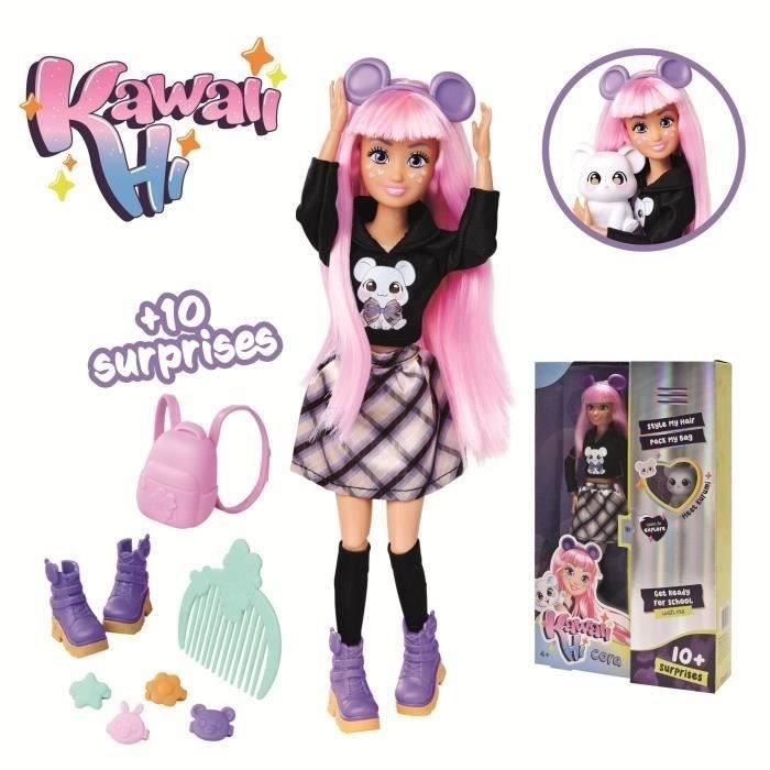 Kawaii Hi Cora - Poupée Mannequin Articulée Kawaii - A Coiffer et Looker - Nombreux Accessoires et Sa Souris - Des 4 ans