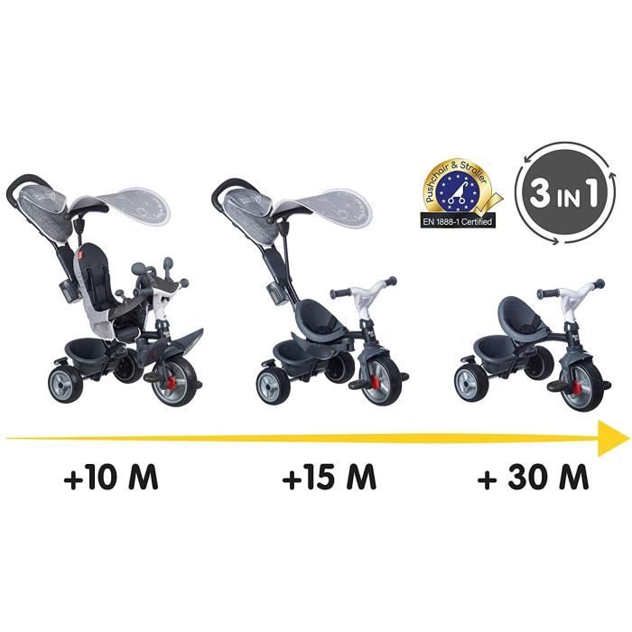 SMOBY Tricycle enfant Èvolutif Baby Driver Plus - Structure mÈtal - Gris