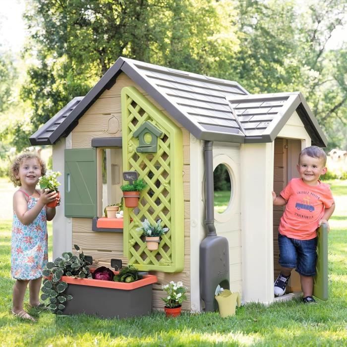 Smoby Life - Garden House - Maison theme Jardinage - Jardiniere, Treillis, Mangeoire a Oiseaux, Récupérateur d'eau - Des 2 ans