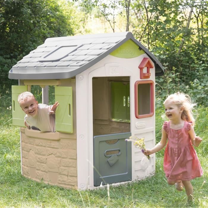 SMOBY Life - Maison Jura Lodge - Portillons a l'avant et a l'arriere - Mangeoire a oiseaux - Anti-UV - Matiere Recyclée - Des 2 ans