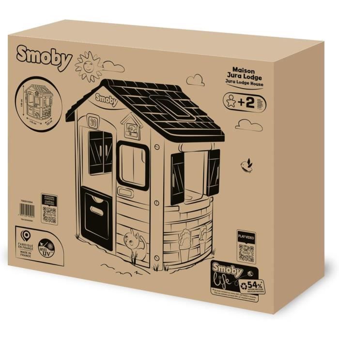 SMOBY Life - Maison Jura Lodge - Portillons a l'avant et a l'arriere - Mangeoire a oiseaux - Anti-UV - Matiere Recyclée - Des 2 ans