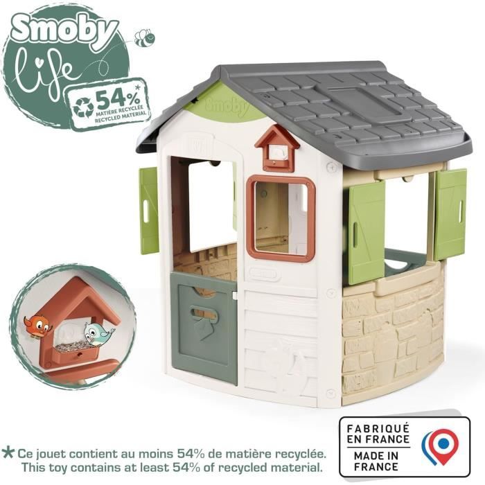 SMOBY Life - Maison Jura Lodge - Portillons a l'avant et a l'arriere - Mangeoire a oiseaux - Anti-UV - Matiere Recyclée - Des 2 ans
