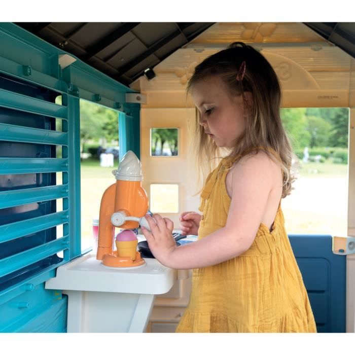 SMOBY - Maison Sweety Corner - Comptoir et espace de préparation - Machine a glaces - 18 accessoires inclus - Fabriqué en France