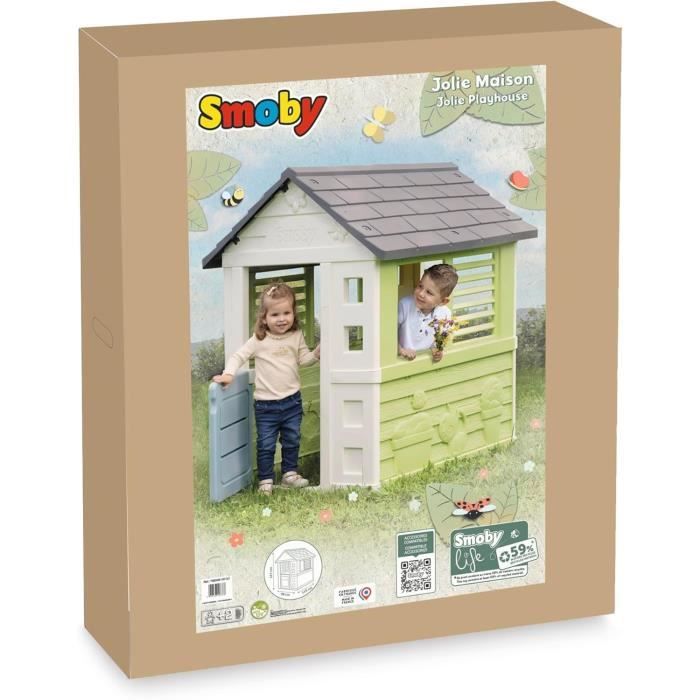Smoby Life - Jolie Maison - Design Moderne - Portillon, Fenetres avec Persiennes - Matiere Recyclée - Des 2 ans