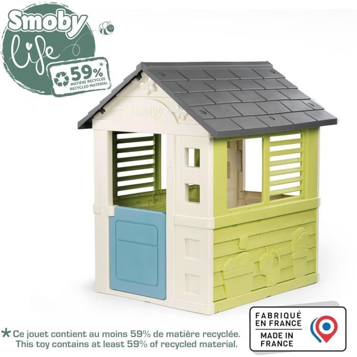 Smoby Life - Jolie Maison - Design Moderne - Portillon, Fenetres avec Persiennes - Matiere Recyclée - Des 2 ans