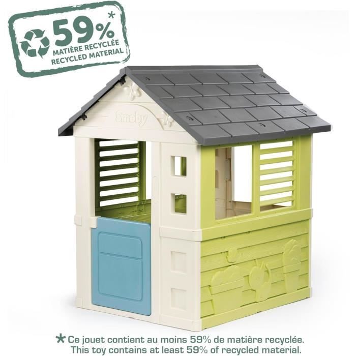 Smoby Life - Jolie Maison - Design Moderne - Portillon, Fenetres avec Persiennes - Matiere Recyclée - Des 2 ans