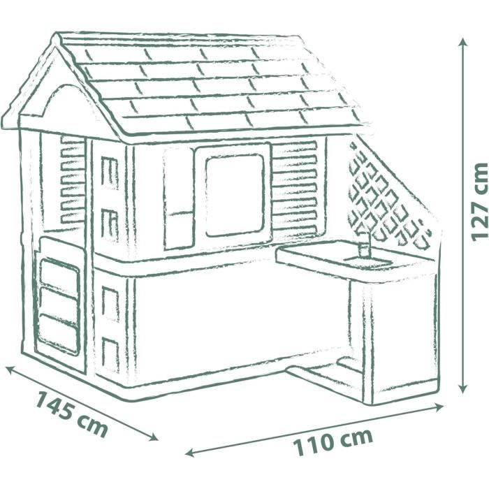 Smoby Life - Maison Pretty + Cuisine d'été - Plaque Grill et évier - 17 accessoires - Matiere Recyclée - Des 2 Ans