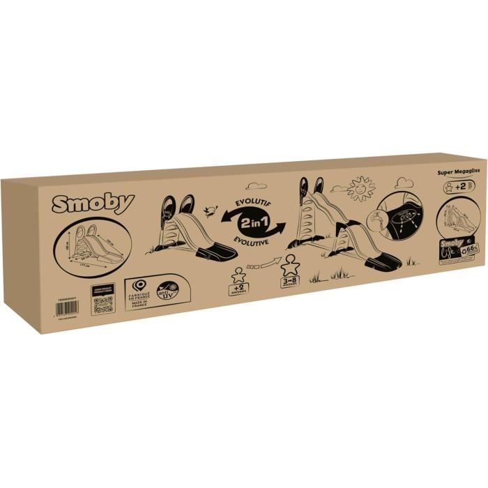 SMOBY Life - Toboggan Super Megagliss - Evolutif 2 en 1 - Glisse de 170 a 360 cm - Echelle, marches antidérapantes - Des 2 ans