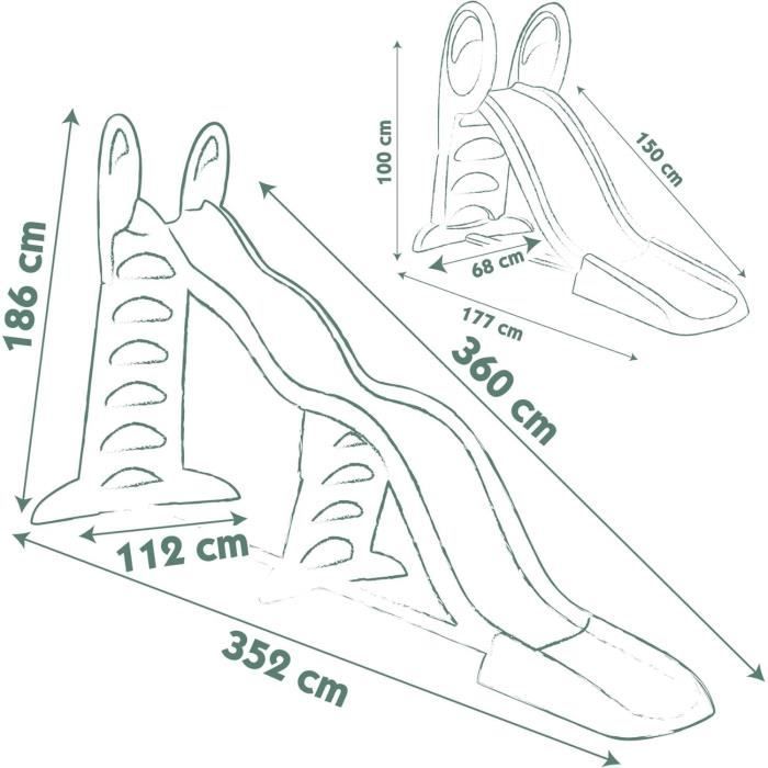 SMOBY Life - Toboggan Super Megagliss - Evolutif 2 en 1 - Glisse de 170 a 360 cm - Echelle, marches antidérapantes - Des 2 ans