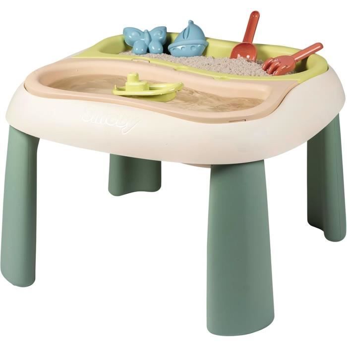 SMOBY Life - Table Sable et Eau - 2 bacs amovibles, pelle, râteau, bateau, moules a sable - Jouet d'extérieur - Des 18 mois