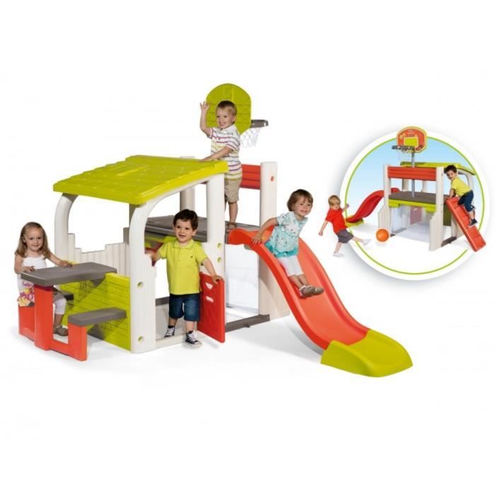 SMOBY - Fun Center - Maison de jeux multi-activitÈs : toboggan, basket, foot, escalade - FabriquÈ en France