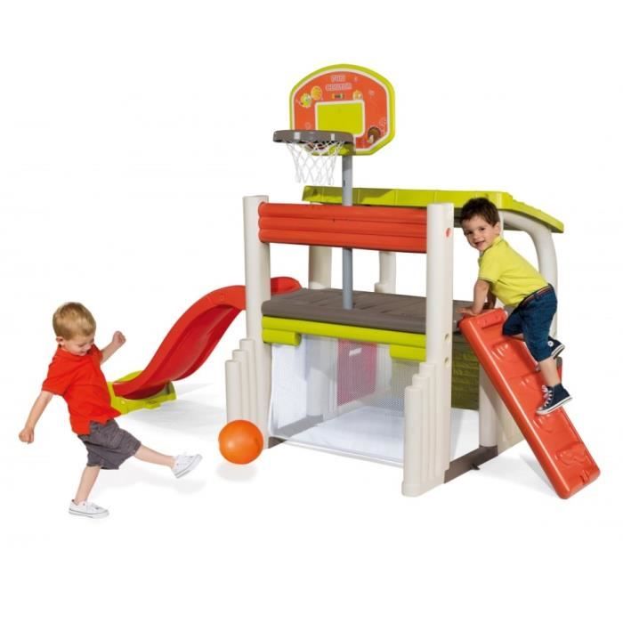 SMOBY - Fun Center - Maison de jeux multi-activitÈs : toboggan, basket, foot, escalade - FabriquÈ en France