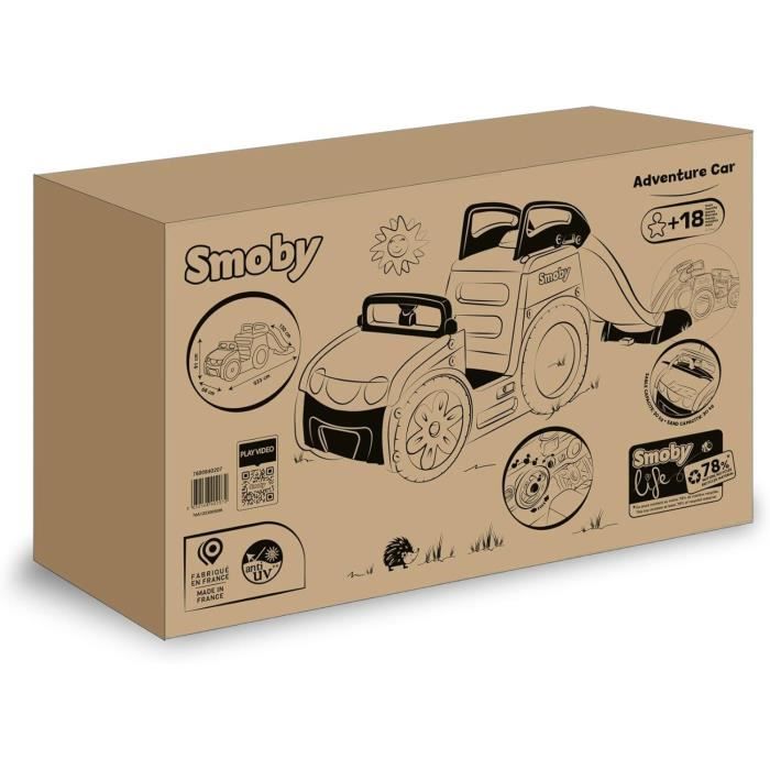 SMOBY Life - Adventure Car avec toboggan - 3 activités - Tobbogan,Bac a sable, Poste de conduite - Matiere Recyclée - Des 18 mois