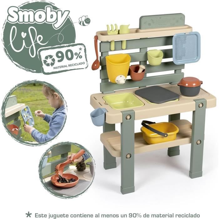 Smoby Life - Mud Kitchen - Jeu de cuisine en extérieur - 15 accessoires - Anti-UV - Matiere Recyclée - Des 3 Ans