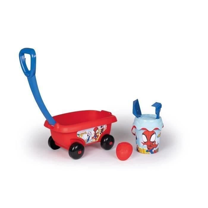 Smoby - Chariot de plage garni Spidey - FabriquÈ en France - Pour enfants a partir de 18 mois - Bleu