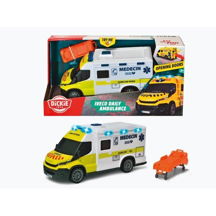 Ambulance Samu - Dickie - IVECO Daily - Roue libre - Effets sonores et lumineux