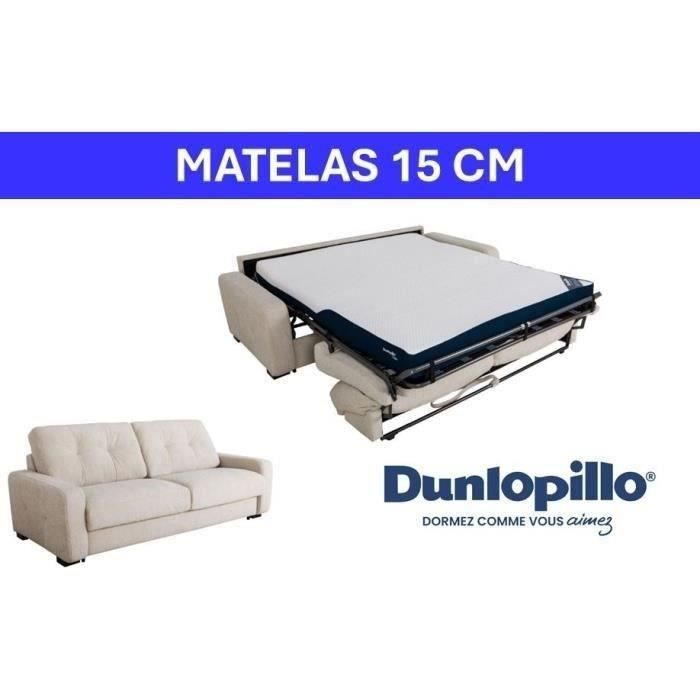 Canapé convertible express - 2/3 places - SOA - Tissu gauffré - Beige - Matelas 15 cm - 195 x 100 x 91 cm - DUNLOPILLO