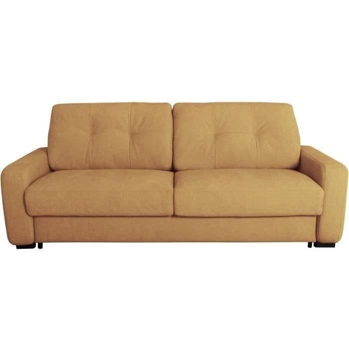 Canapé convertible express - 2/3 places - SOA - Tissu gauffré - Ocre - Matelas 15 cm - 195 x 100 x 91 cm - DUNLOPILLO